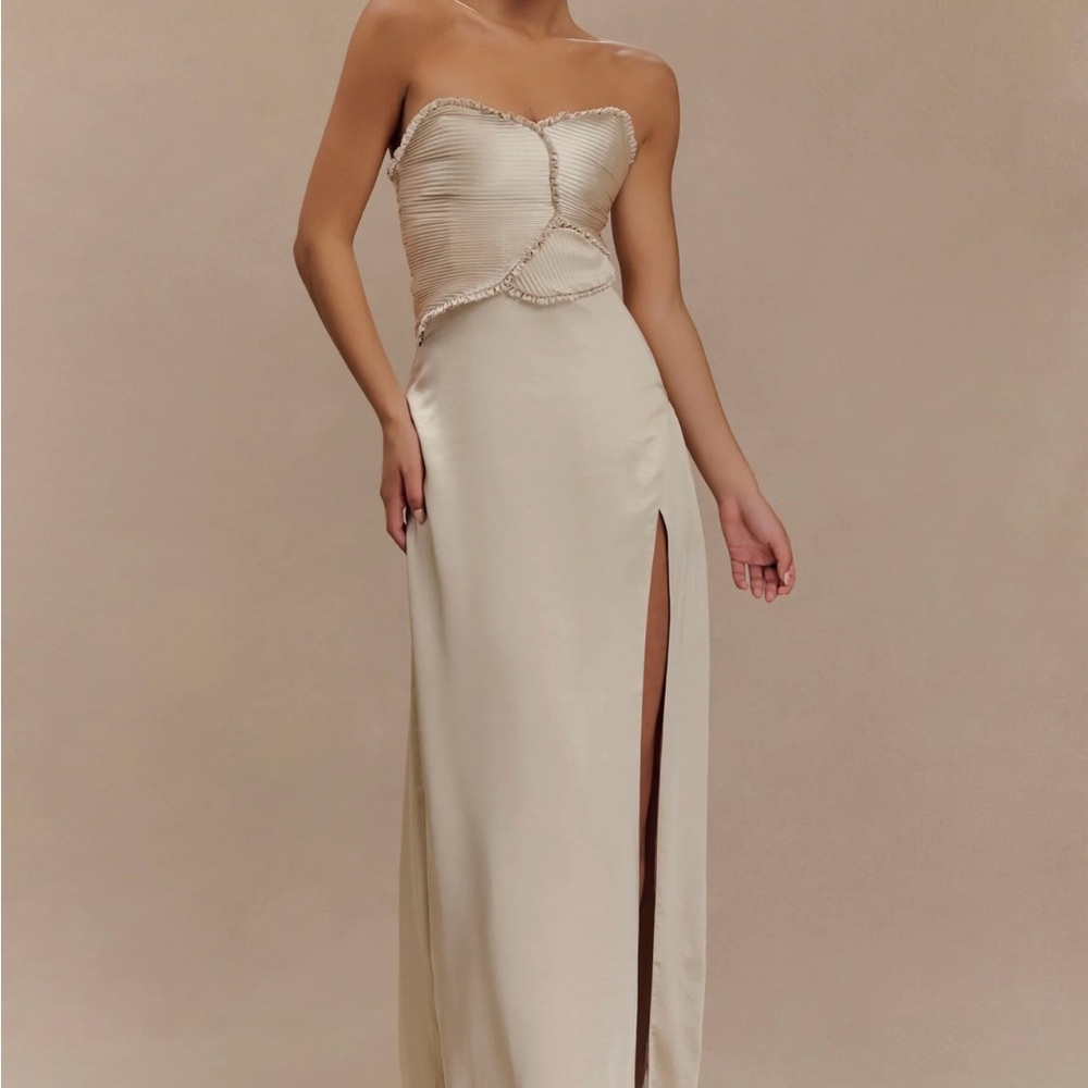 Meshki Cream Strapless Gown
